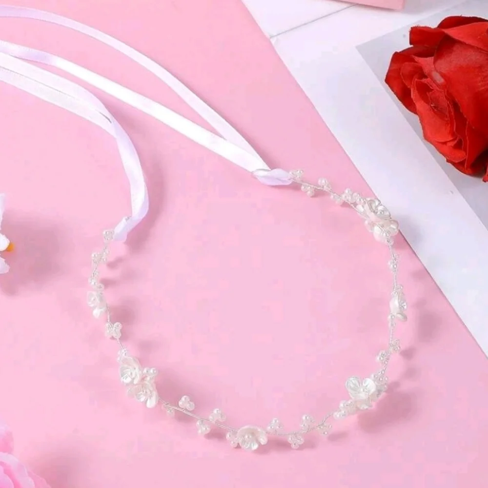 New Wedding Bridal Headband Ivory White Faux Pearl Floral Hairband